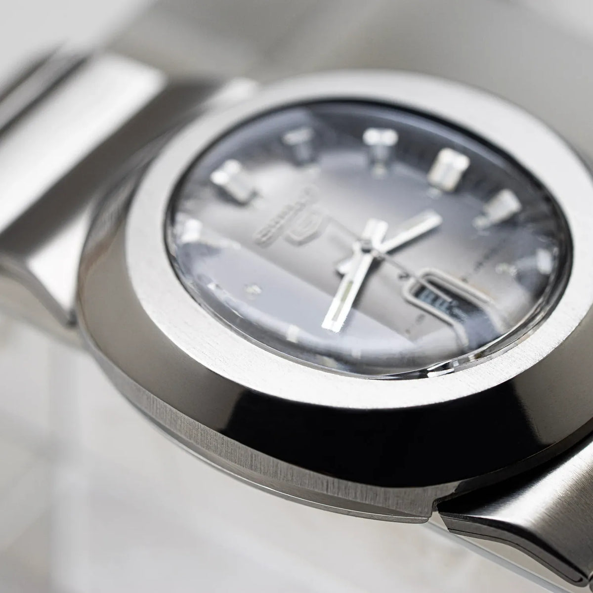 Dial detail of 1974 Seiko 5 6119-5450 automatic with day-date display