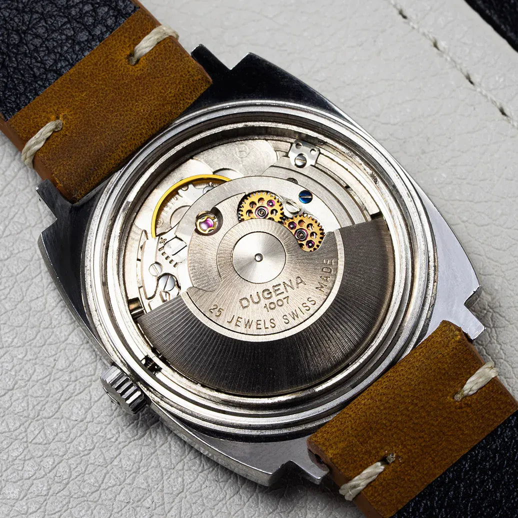 Dugena Monza Automatic, Cal. 2451,  Vintage Men's Square Watch – dial close-up