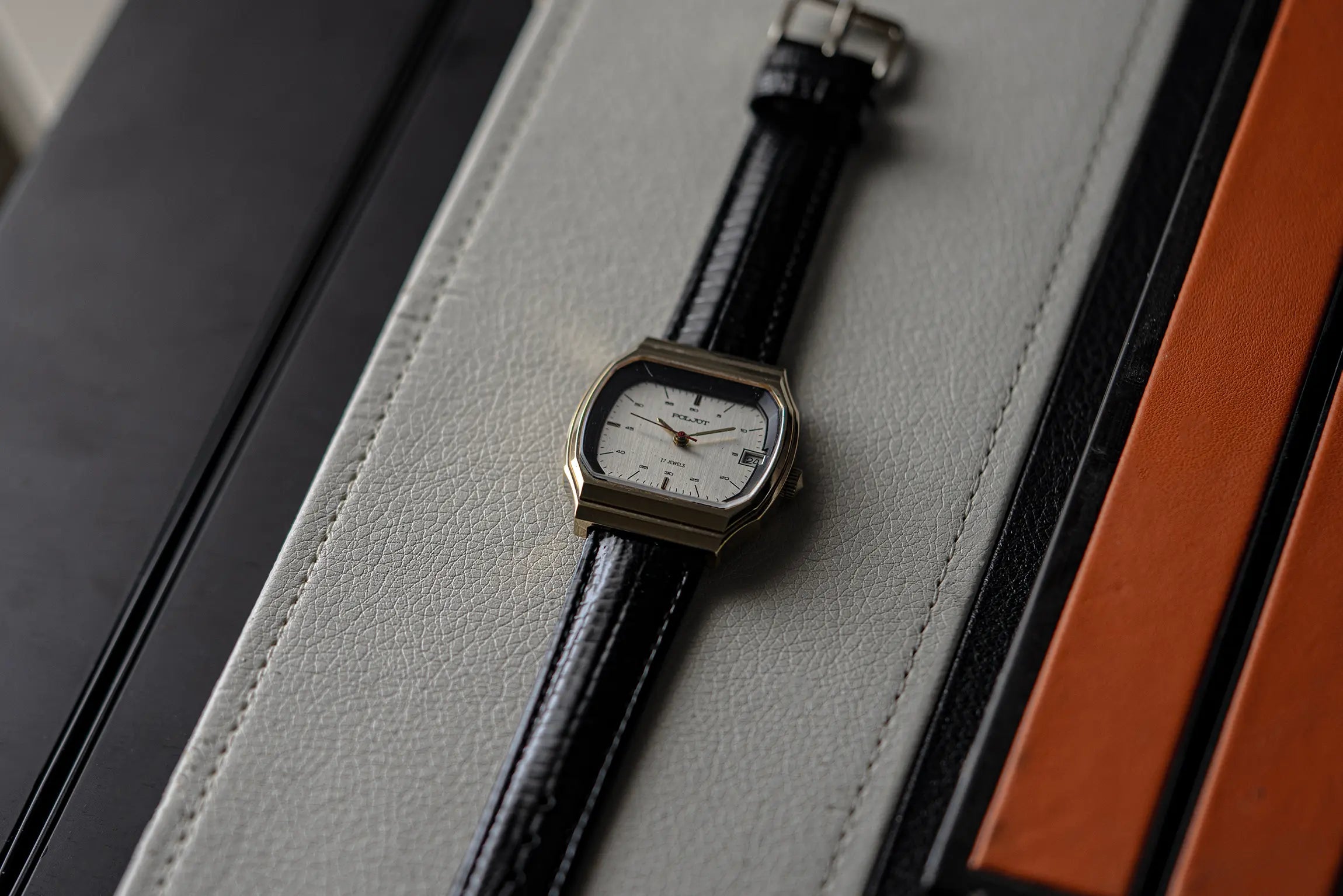 Poljot Gold Plated Square Watch, Cal 2614.2H top view