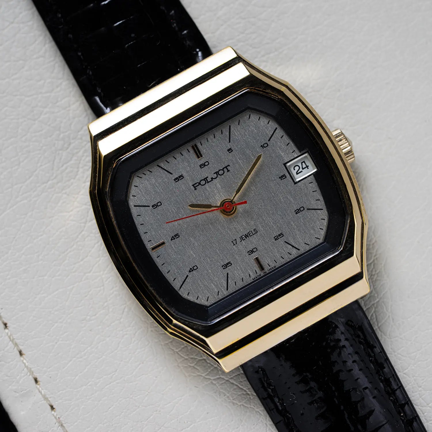 Poljot Gold Plated Square Watch, Cal 2614.2H On white background