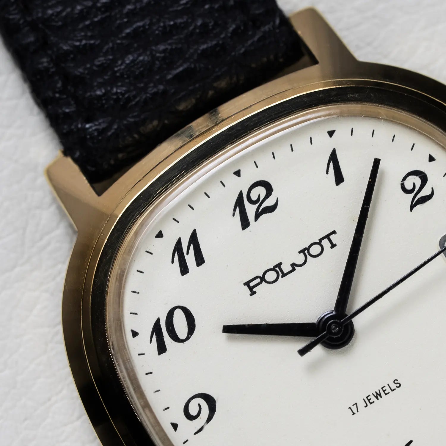 Poljot Square close-up of white dial