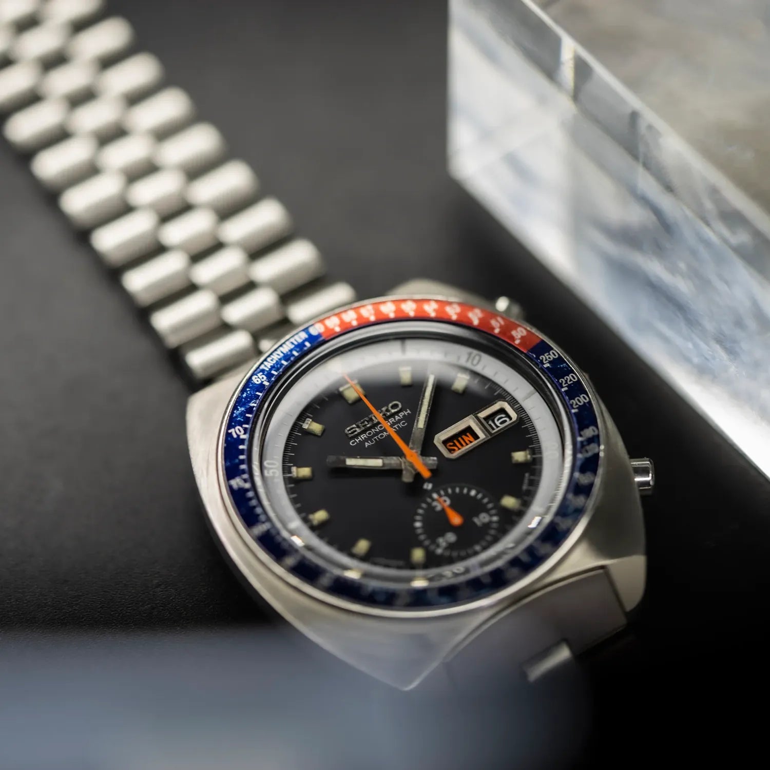 Seiko Pogue Pepsi, Ref. 6139-6002, Cal. 6139, Men’s Chronograph Vintage Watch, 1974 – dial close-up