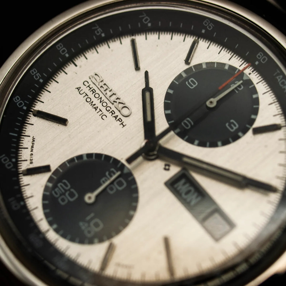 Close-up of Seiko 6138-8020 Panda dial, 1977