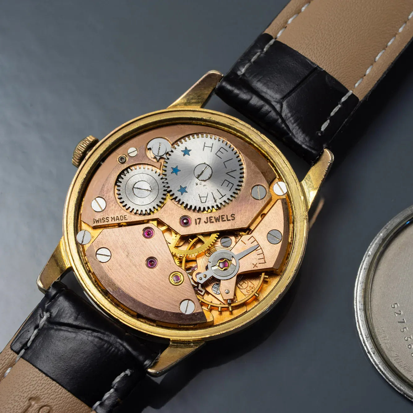 Helvetia Ref. 3145, Cal. H64 Vintage Men's Gold Plated Dress Watch – dial close-up