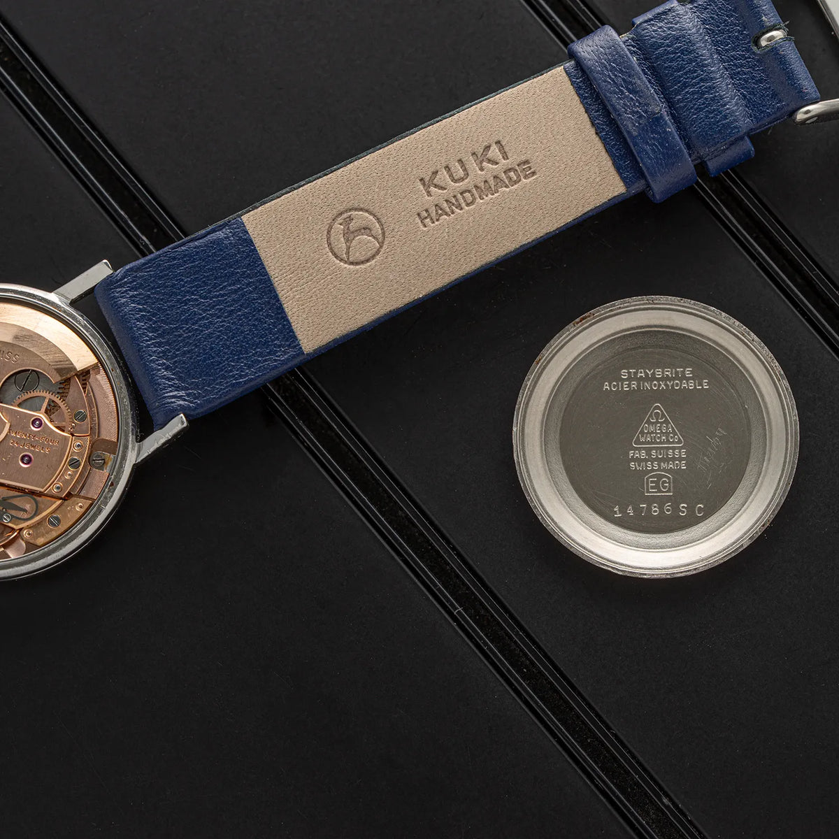 Omega, Ref. 14786SC, Cal. 552 with blue strap and visible brand name