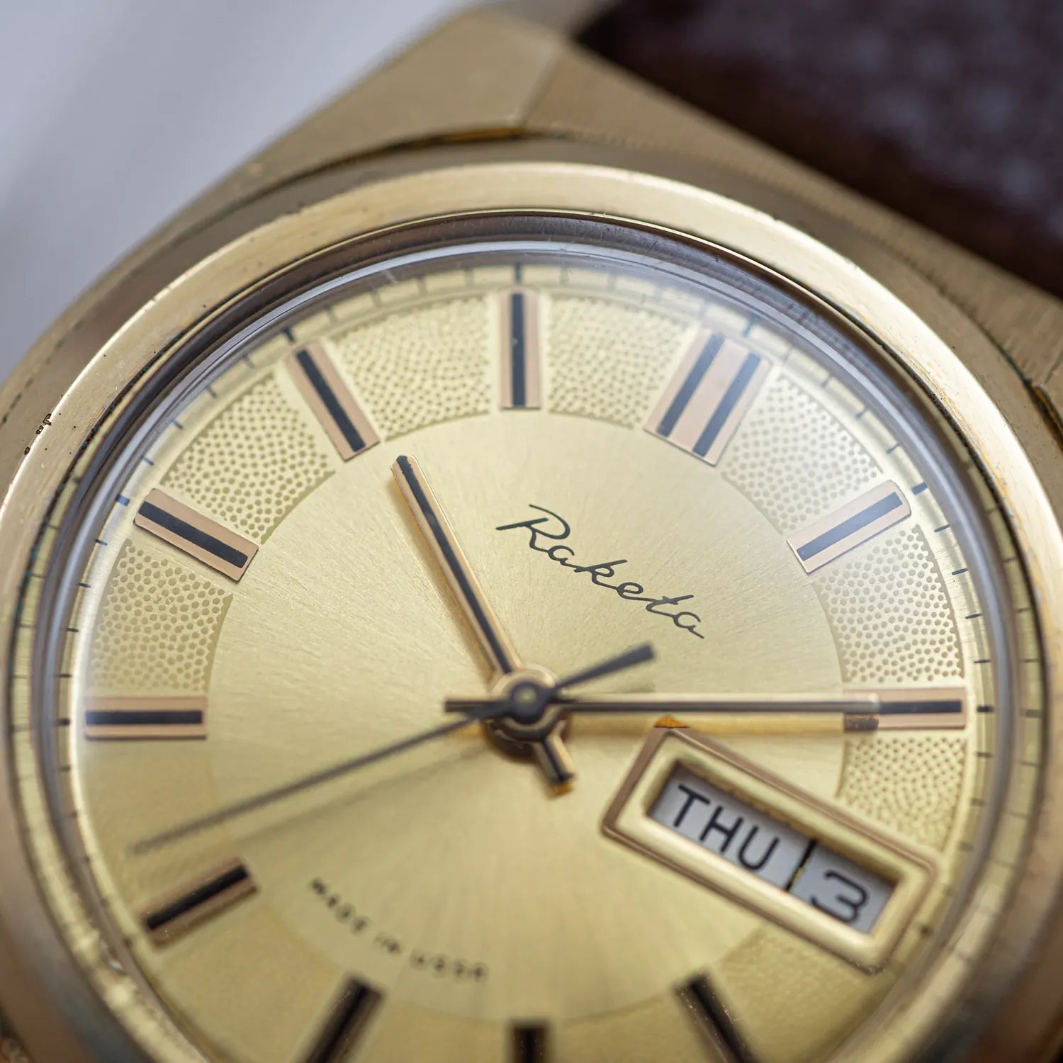 Raketa Gold Plated Cal. 2628.H Men's Dress Watch – dial close-up
