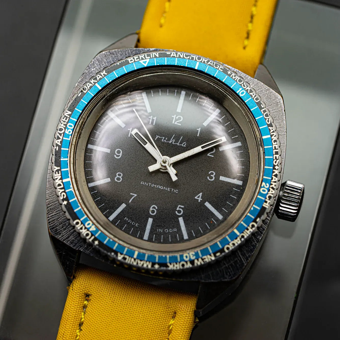 Ruhla World Time, Men’s Manual Wind Vintage Watch, 1981 – front view