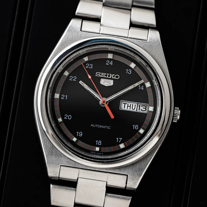 Seiko 5 6309 8980 Black Dial on black background