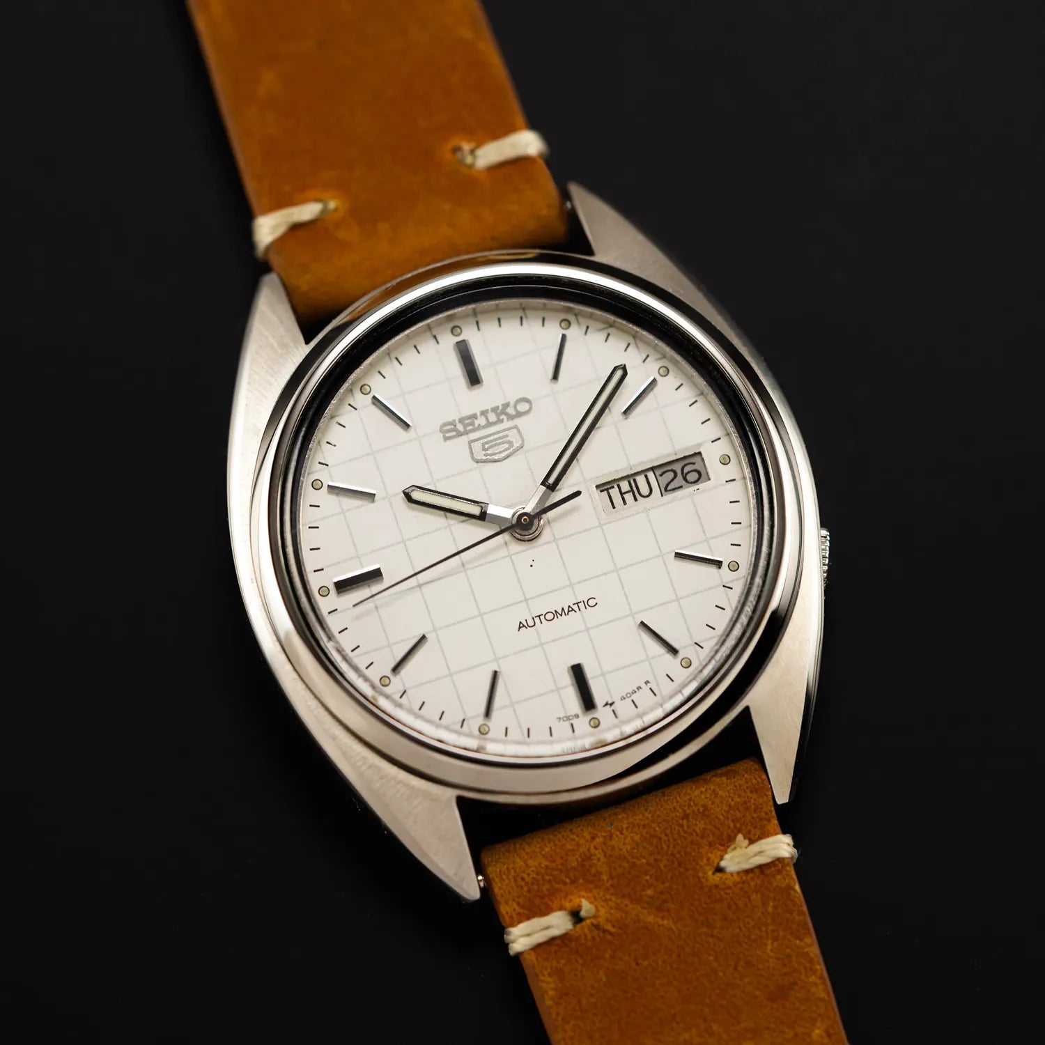 Seiko 5 7009 3040 Chess Dial Vintage Men's Watch – front view