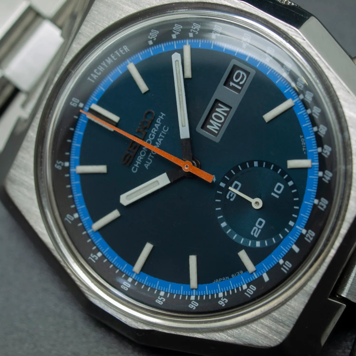 Seiko Hexagon, Ref. 6139-7080, Cal. 6139, Men’s Chronograph Vintage Watch, 1975 – dial close-up