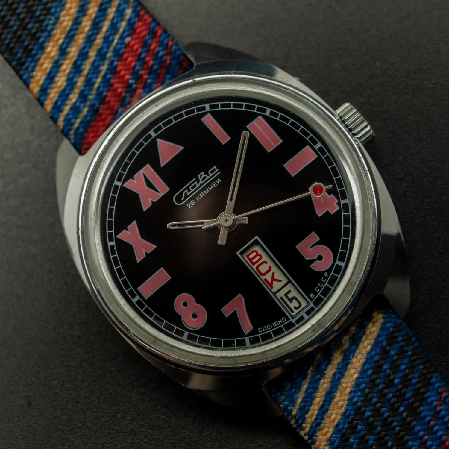 Slava California, Cal. 2428, Men’s Manual Wind Vintage Watch, 1984 – front view