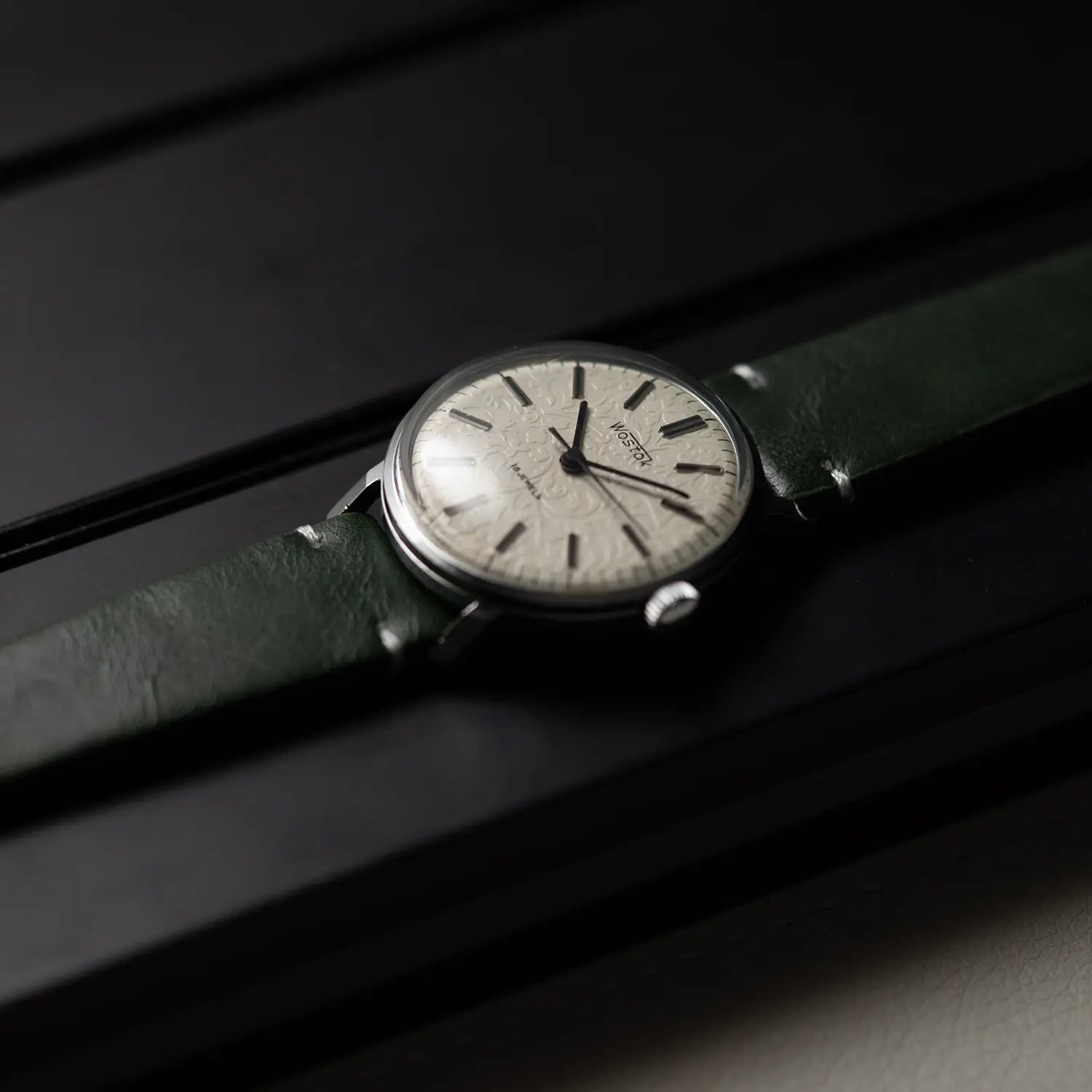 Vostok Cal. 2209 Side view on crown on black background